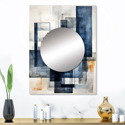 Zaney Indigo Illusion Abstract Shapes - formes abstraites, miroir mural, miroir gris, impression sur métal