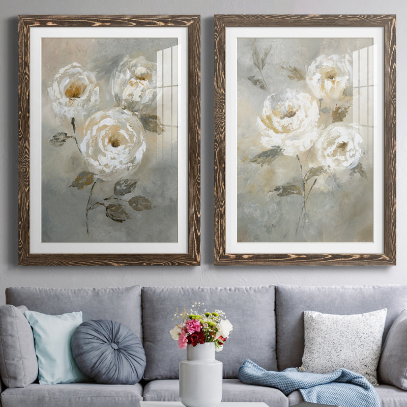 «Soft and Bold I», ensemble de 2 reproductions d'art, Blanc, H 44 po x l 31 po x P 1 po, Papier avec cadre noyer