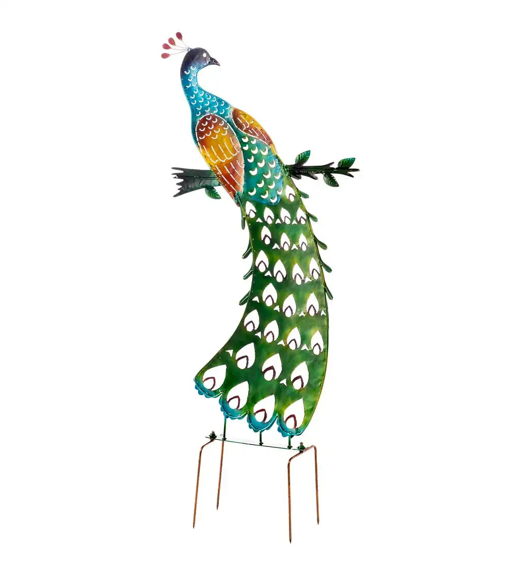 Wind & Weather Colorful Peacock Garden Stake | Wayfair