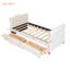 Lit de jour simple rembourré beige avec tiroirs, structure en lattes de bois stables, rangement confortable, structure solide, mobilier de chambre moderne