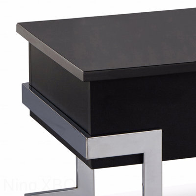 Table basse noire à plateau relevable avec cadre chromé