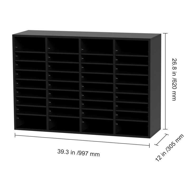 Boîte aux lettres de bureau à 36 compartiments avec tablettes réglables, trieuse de documents en bois, Noir