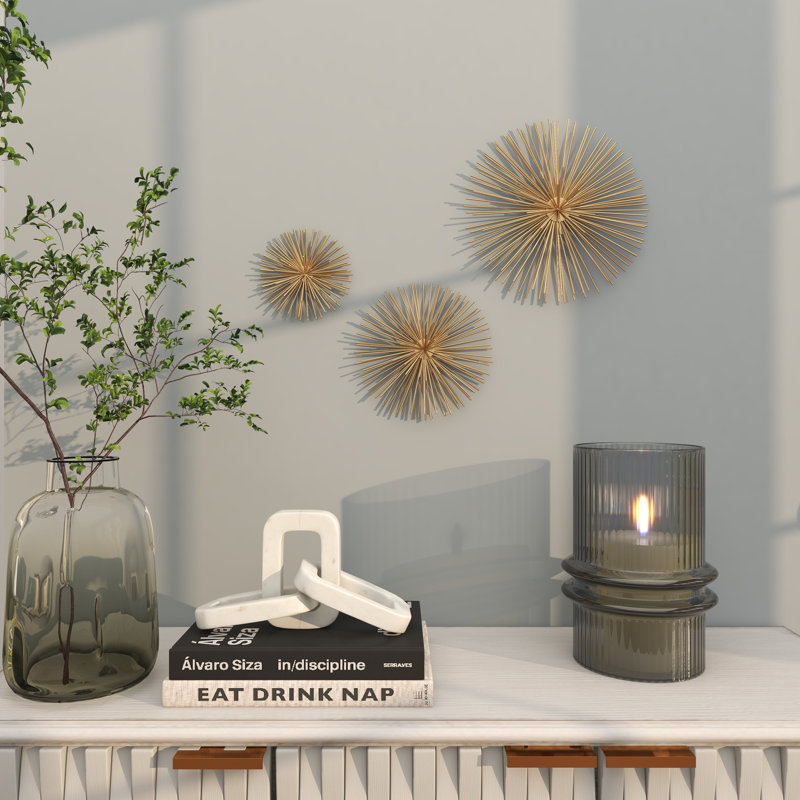 Radiant Gold Metal 3D Starburst Wall Sculpture Set, 6", 9", 12" Width