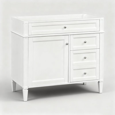Meuble-lavabo de 36 po sans lavabo supérieur (blanc) - Armoire de rangement moderne en bois massif (l 35,74 po x P 17,87 po x H 33,00 po) Rangement de salle de bain pour articles de toilette