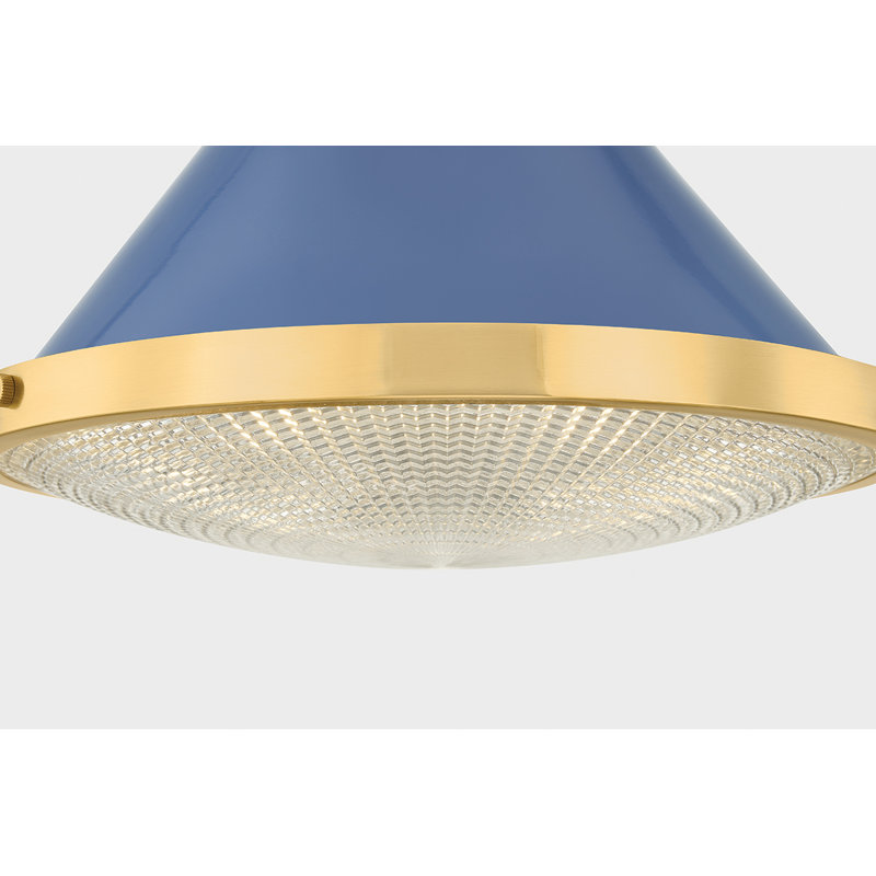 Highclere Pendant in Aged Brass by Mark D. Sikes, Aged Brass/Soft French Blue, 12" H x 12.75" W x 12.75" D