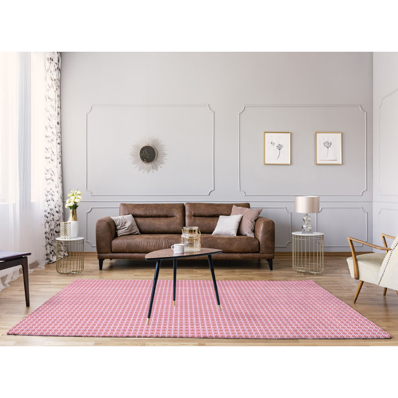 Tapis rose/rouge fait main géométrique, Rectangle 9 pi x 12 pi