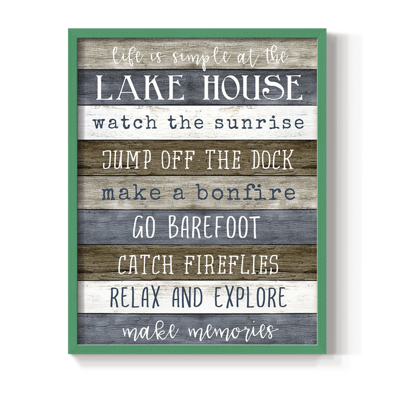 Simple Lake Rules Framed Print - Solid Wood, Green, 21" H x 17" W