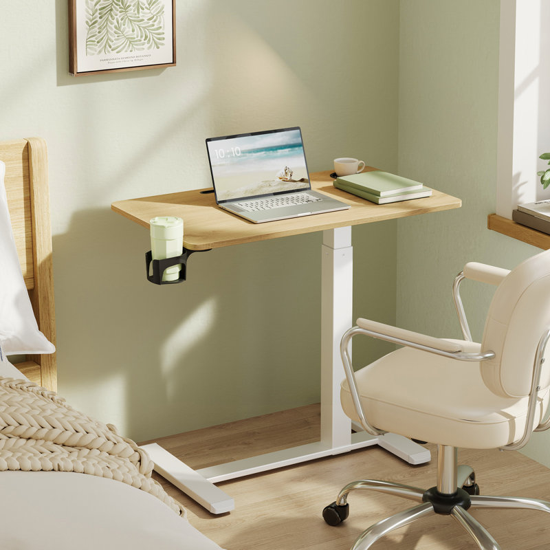 Adjustable Metal Base Standing Desk, 102cm. H x 80cm. W x 45cm. D, Brown/White