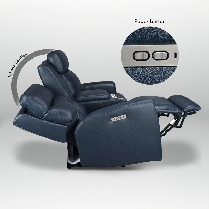 Fauteuil inclinable Emlin Harnish authentique de 183 cm (72 pouces) avec ports USB et Type-C et tablette rabattable, Marine