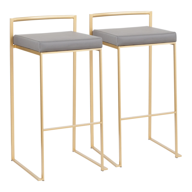 Tabouret de bar et de comptoir Derik, Or, Tabouret de bar (siège d'une hauteur de 31 po), Similicuir gris