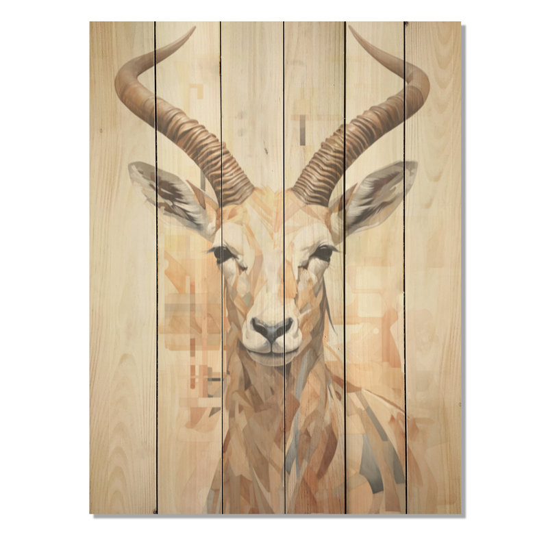 Minimalisme beige antilope bouquetin I - art mural en bois d'antilope sur bois de pin naturel, H 32 po x l 24 po