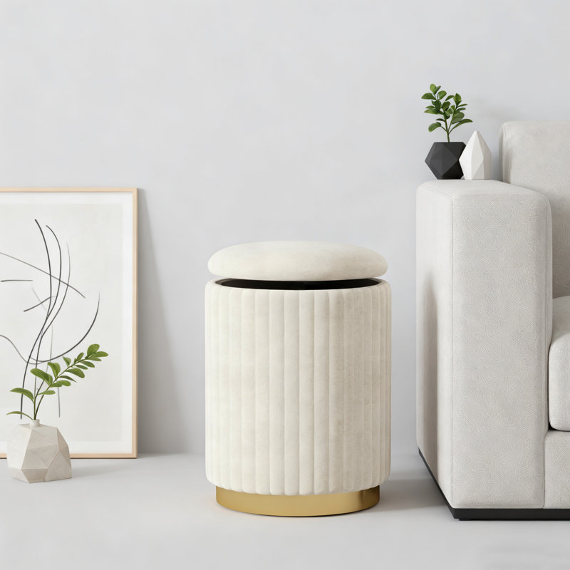 Repose-pieds rond avec velours et tabouret, Blanc / Blanc
