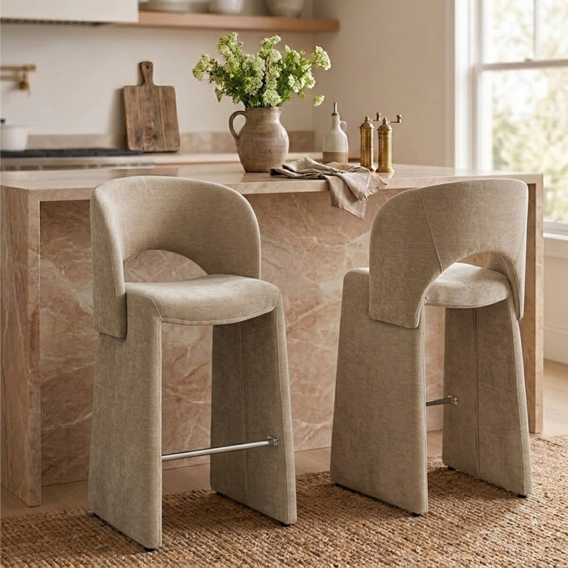 Tabouret de comptoir moderne 26,5 po entièrement revêtu de chenille, Gruau