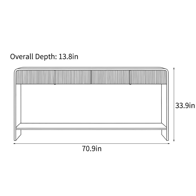 Console américaine simple de style rétro, H 33,9 po x l 70,9 po x P 13,8 po, Noir