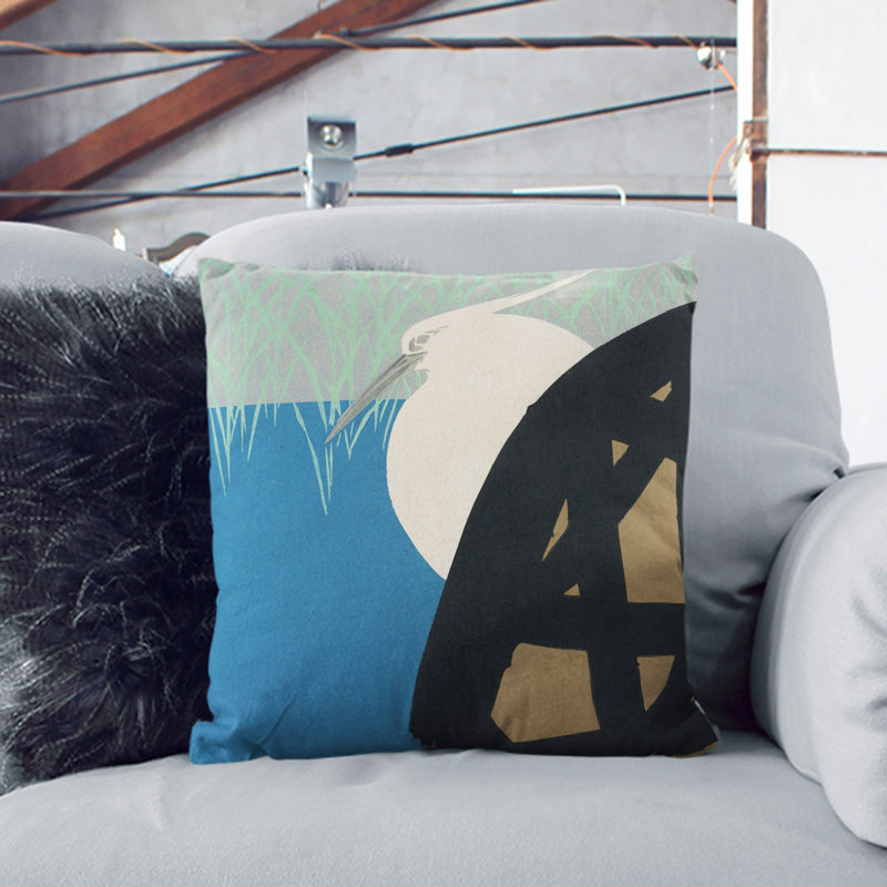 White Heron Scatter Cushion, Black, 40cm H x 40cm W x 15cm D