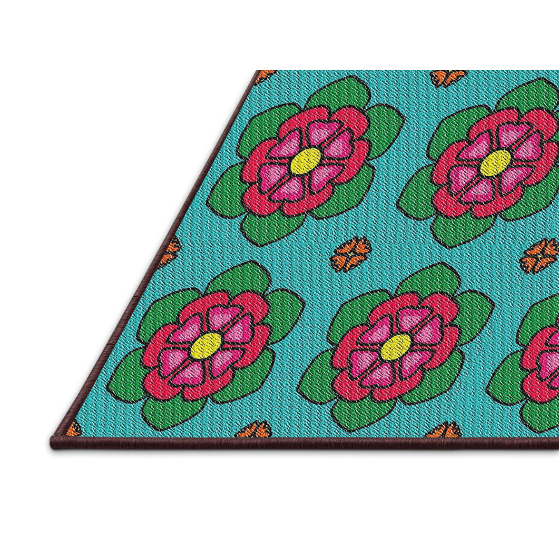 Tapis vert / rouge à motif floral Jakobi, Rectangle 8 pi x 12 pi