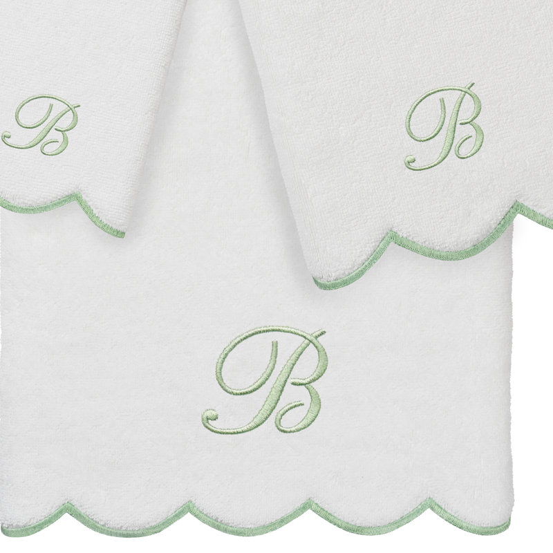  Ensemble de serviettes personnalisées 100% coton ADORNIA, B, Blanc/vert, Ensemble 3 serviettes de bain