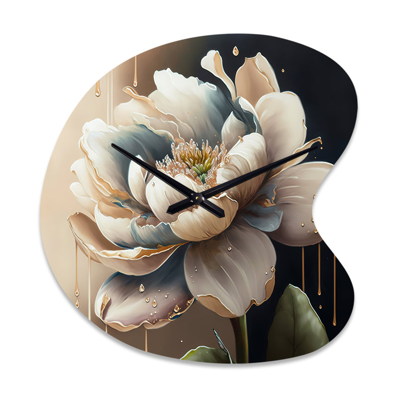 Crème fleur blanche - horloge florale en métal de forme unique, horloge murale asymétrique traditionnelle, Petit