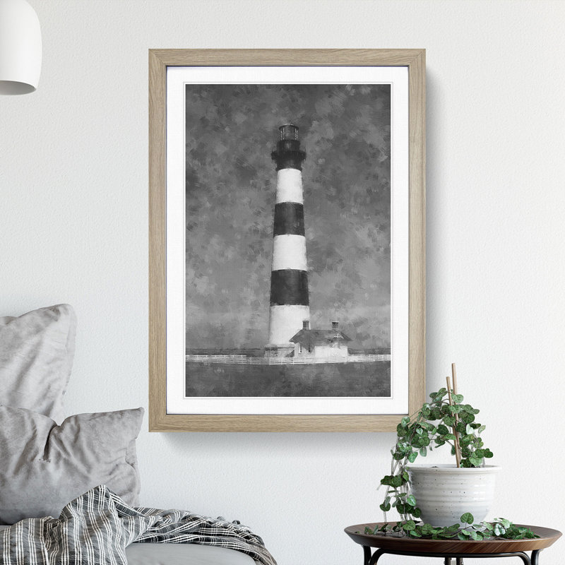 View of a Lighthouse Vol.1 - Picture Frame Graphic Art, 48cm H x 36cm W x 2cm D, Oak