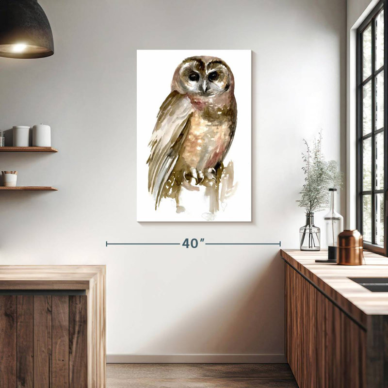 Chouette aquarelle Brampt II, H 39 po x l 26 po