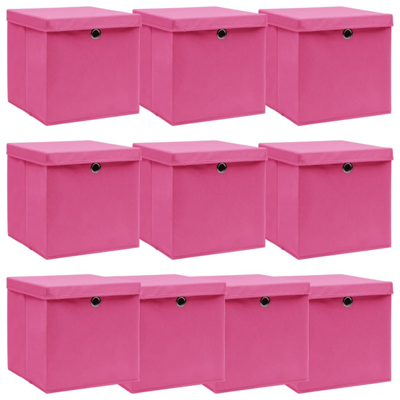 Storage Boxes with Lids Fabric, Pink, 32cm H x 32cm W x 32cm D