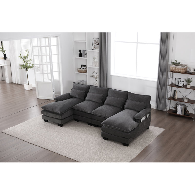 Canapé en U en forme de U de United We Win, canapé modulaire en chenille confortable de 110 po à 4 places pour le salon, canapé-lit modulaire avec méridienne double et mousse à mémoire de forme pour appartement