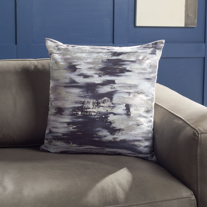 Andrine Abstract Reversible Throw Pillow, Navy/Silver
