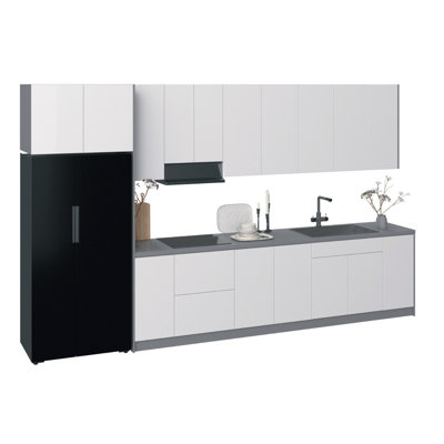 FK-TIME 96" H x 157" W x 24" D Medium Density Fiberboard (MDF) Ready-to-Assemble Kitchen Cabinet Set
