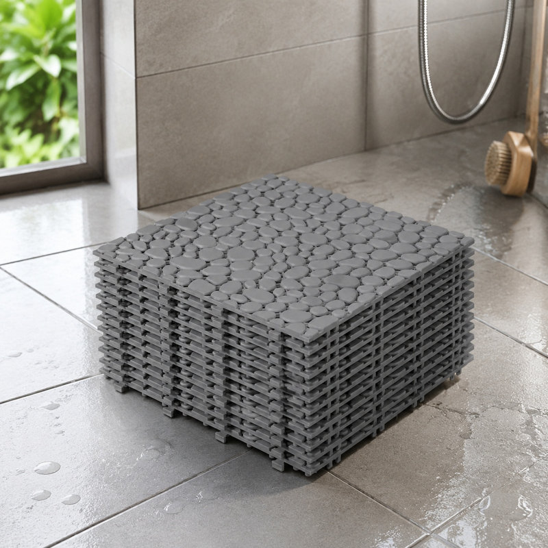 12-Piece Gray Plastic Interlocking Deck Tile Kit, 12 x 12 Inch Waterproof Outdoor Flooring