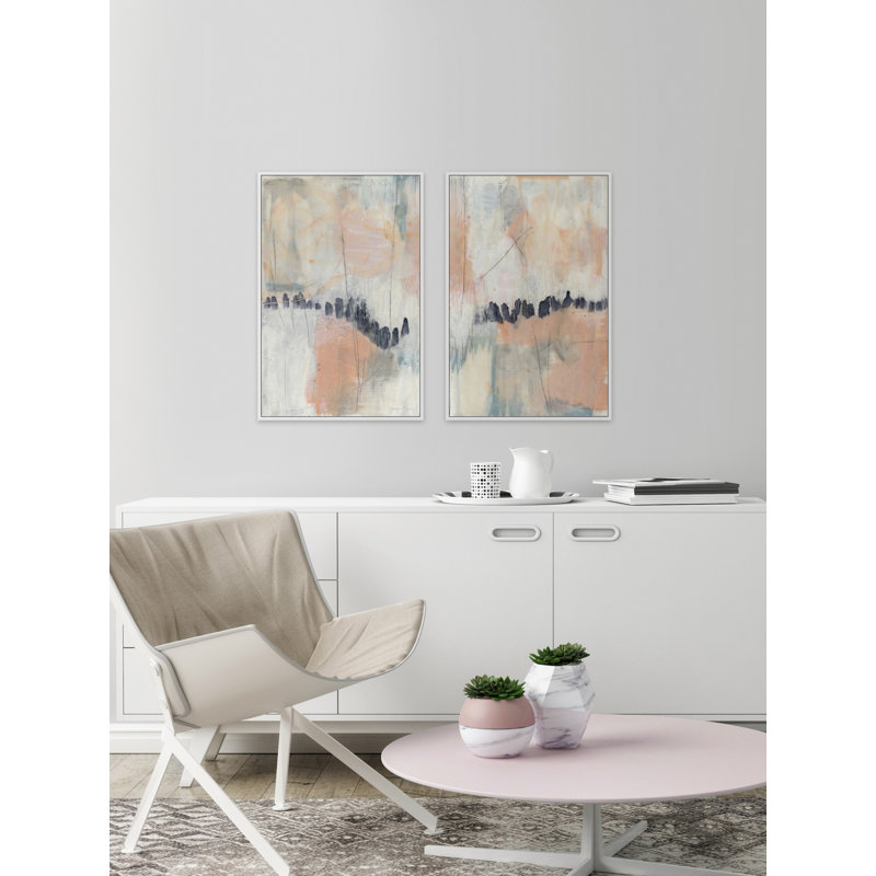 «Blush and Navy» par Marmont Hill - ensemble de 2 reproductions sur toile, H 18 po x l 12 po x L 1,5 po, Cadre flottant blanc