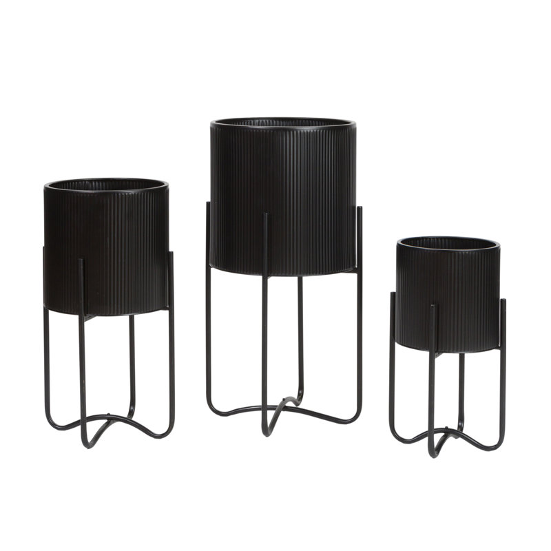Laurentiu Everett Pot with Ambrose Base - Set of 3, Black
