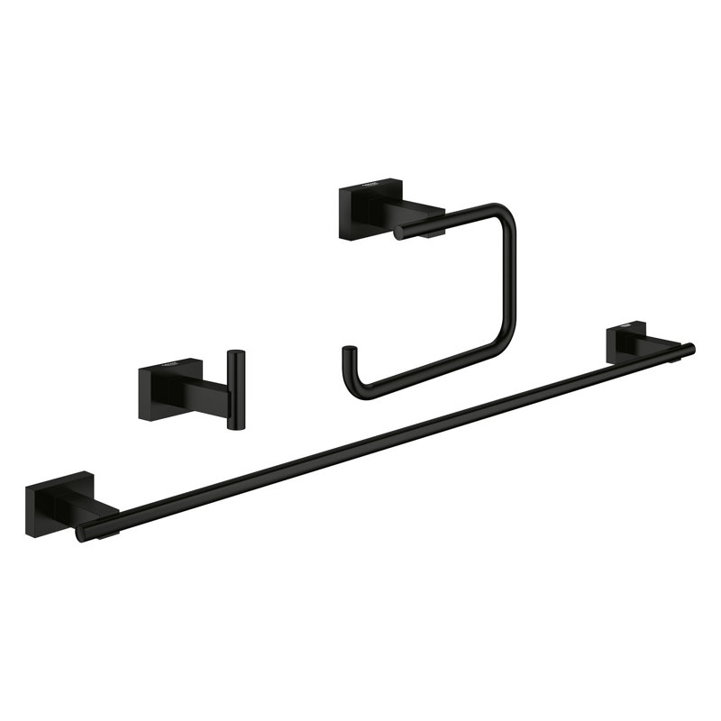 Ensemble de quincaillerie de salle de bain 3 pièces Essentials, Noir mat