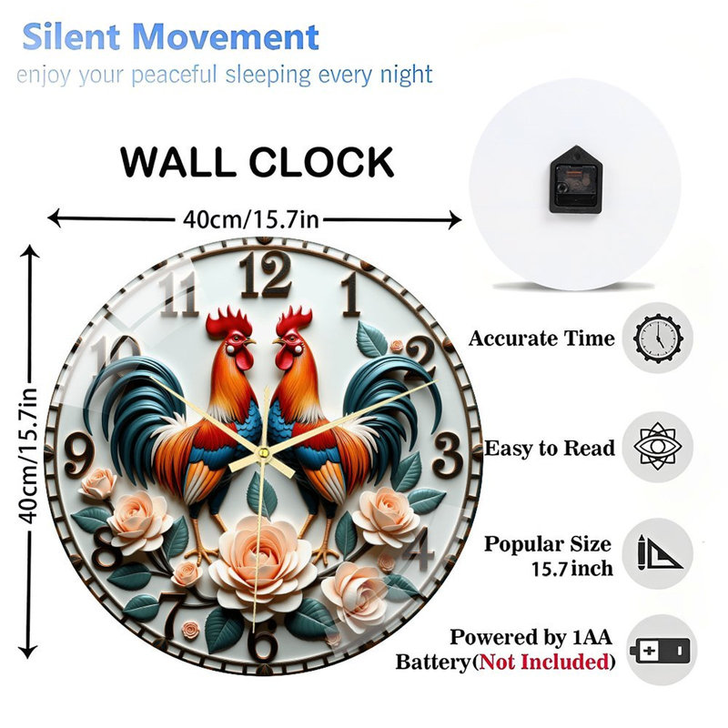 Horloge murale coq roses