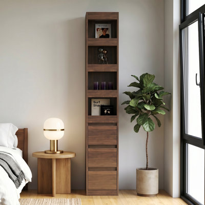 70.87" H Modern Wooden Tall Display Storage Cabinet ,with 3 Side Drawers & 4 small display shelves , 4-Tier Shelf, Bookshelf Bookcase for Living Room Home Office ,Easy to Assembly