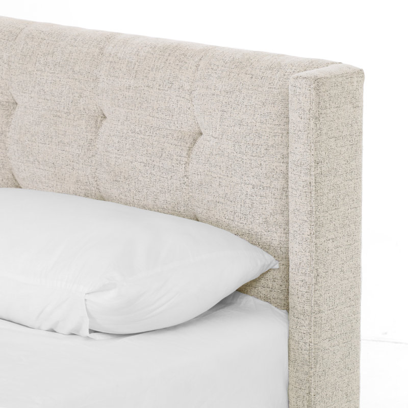Grand lit plateforme tapissier Estrela, Grand, Lin plushtone
