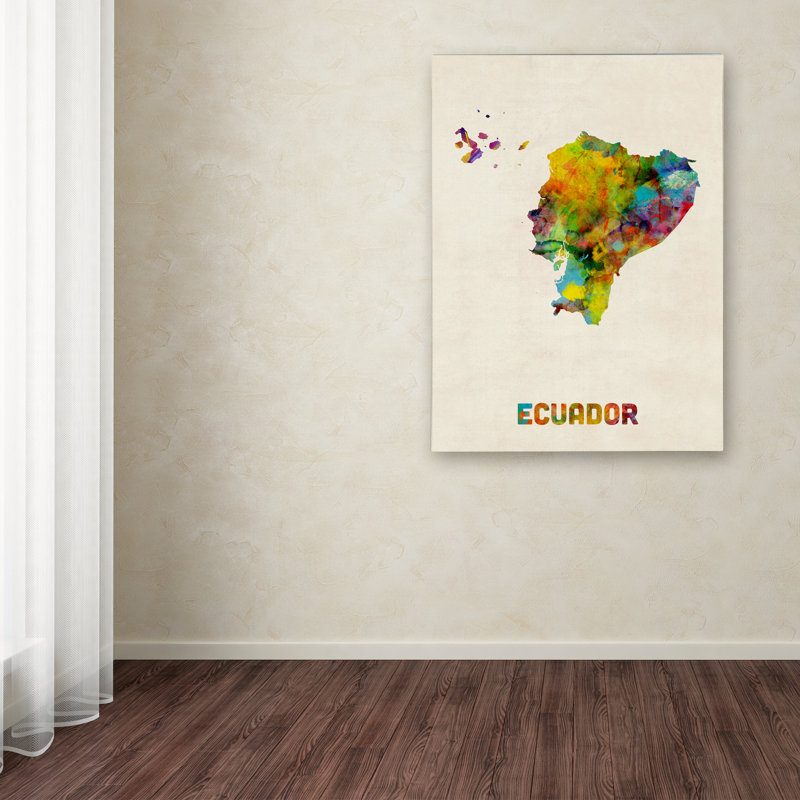 « équateur aquarelle map », impression sur toile tendue, H 32 po x l 24 po x P 2 po