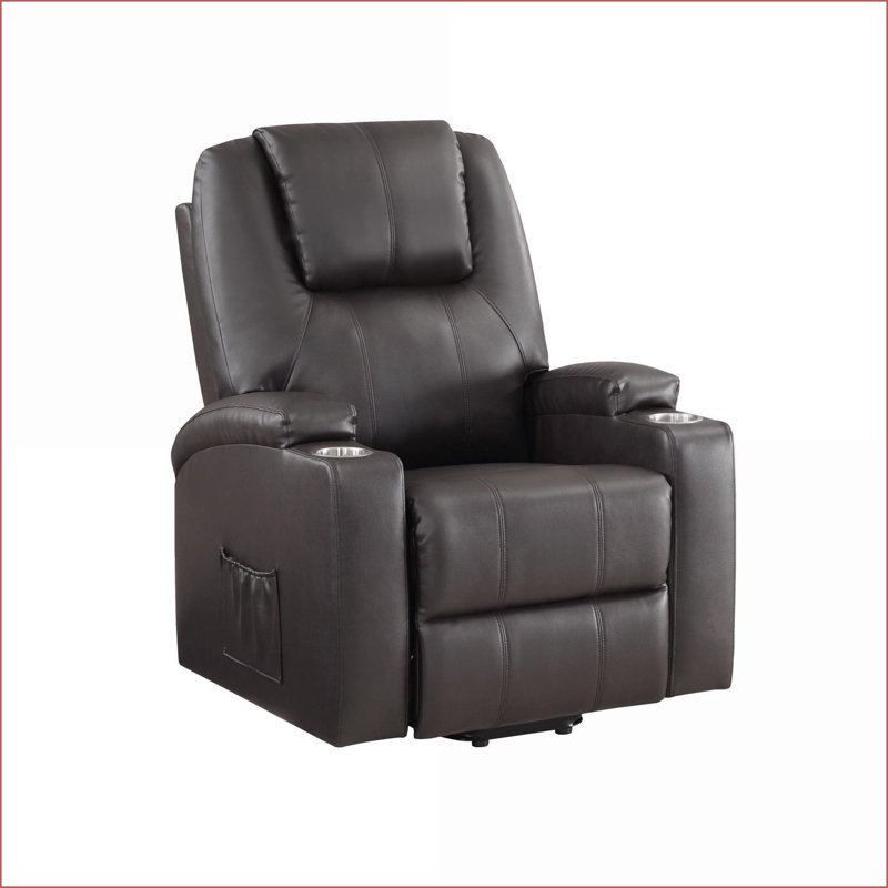 Fauteuil inclinable électrique avec 2 porte-gobelets | Noyer brun | Similicuir