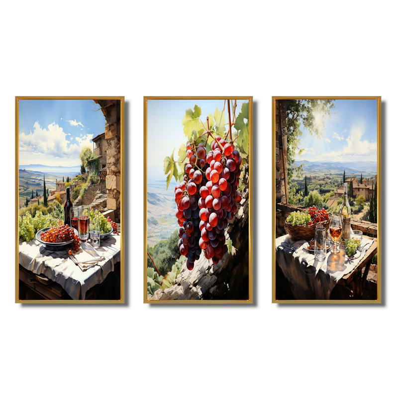 «Vineyard Rendezvous In Rioja», 3 pièces, H 40 po x l 60 po, Encadrement doré