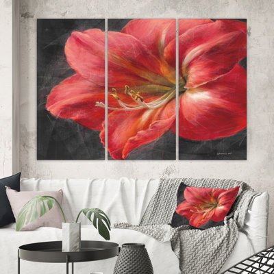 Shabby Elegance " Vivid Red Lily III " 3 - Pieces Painting Print