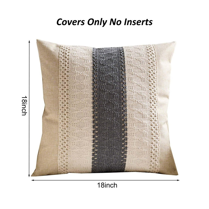 Housses de coussin décoratives à rayures bohèmes 18 x 18 pouces, Rayé gris