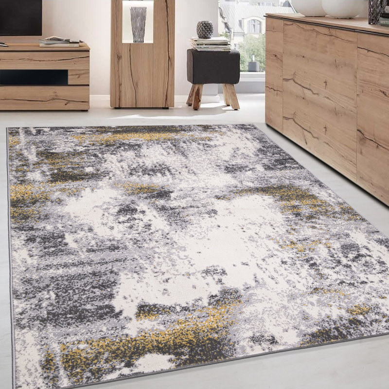 Tapis noir / blanc Demeray, Rectangle 5 pi x 7 pi
