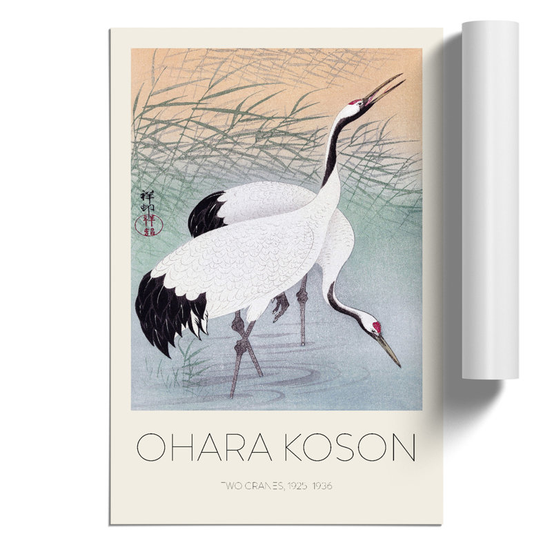 Two Cranes - No Frame Painting, 59cm H x 42cm W x 0.1cm D