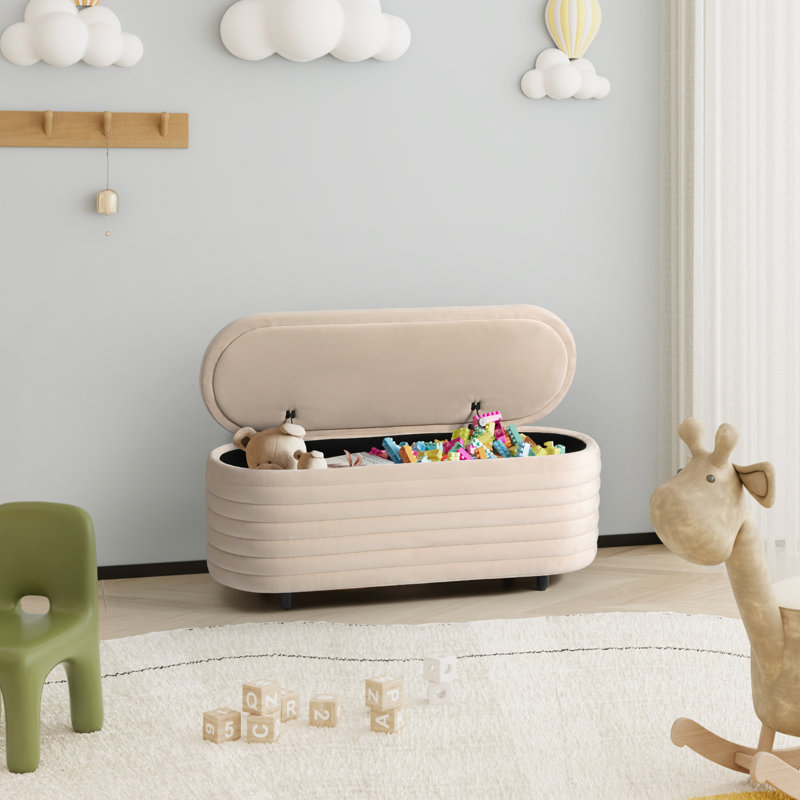 Farrah Upholstered Storage Bench, 18.1" H x 42.5" W x 17" D, Tan
