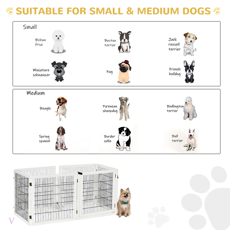 Barrière de sécurité autoportante pour animaux 6 panneaux pliable avec 2 pieds de soutien, Blanc