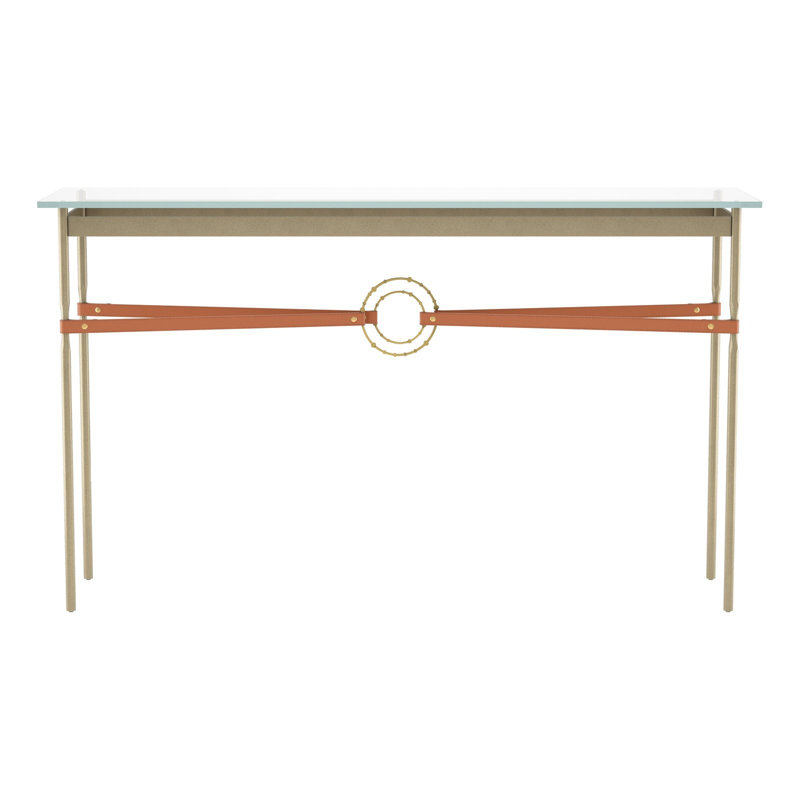 Console Equus, Or doux, Laiton moderne, Cuir châtaignier