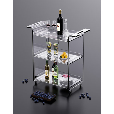 Elisha-Marie 3 Tiers Acrylic Bar Cart, Acrylic End Table Side Table Storage Cart with Wheels for for Bedroom Living Room