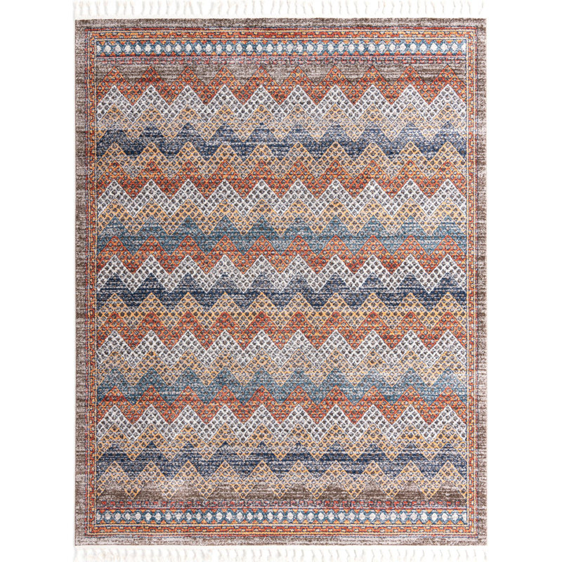 Tapis beige / pêche / bleu Iroda, Rectangle 2 pi x 3 pi 1 po