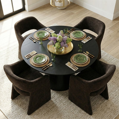 Ensemble de table de salle à manger pour 4 personnes avec table ronde et 4 chaises rembourrées