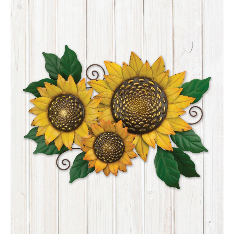Décoration murale d'extérieur en métal de tournesol de 31 pouces de large avec finition multicolore résistante aux intempéries pour une décoration intérieure et extérieure