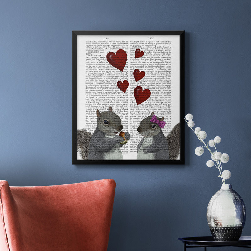 «Squirrel Love», toile encadrée de qualité supérieure - prête à être accrochée, Noir, H 24 po x l 20 po
